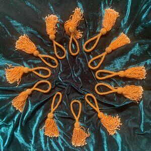 Set of 12 LARGE Gold Beaded Glass Tassels for napkin rings or home décor 7” long